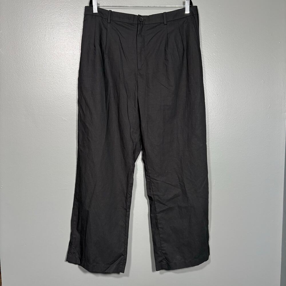 Uniqlo Women's Black Pleated Wide Leg Pants - Size XXL - Linen Blend Relaxed Fit